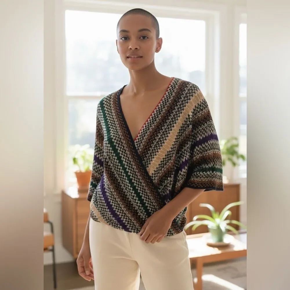 Auth NWT New Missoni Orange Label Stripe Shrug Wrap Poncho Shawl Pristine